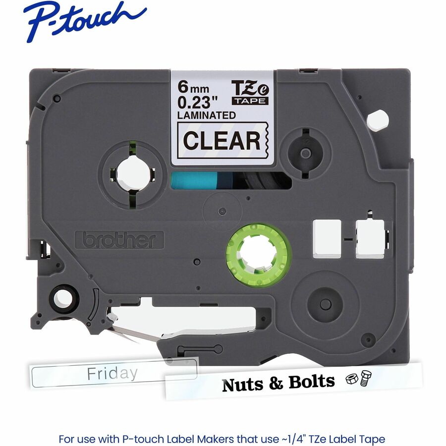 Brother Genuine P-touch TZe111 BK on CLR Label Tape, Laminated, 6mmX8m - TZE111G