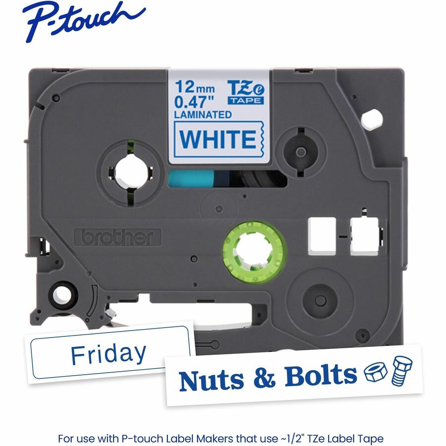 Brother Genuine P-touch TZe233 BL on WHT Label Tape, Laminated, 12mmX8m - TZE233G