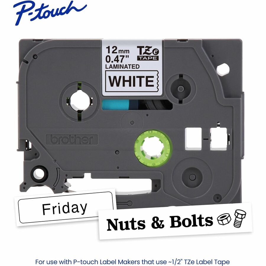Brother Genuine P-touch TZe231 BK on WHT Label Tape, Laminated, 12mmX8m - TZE231G