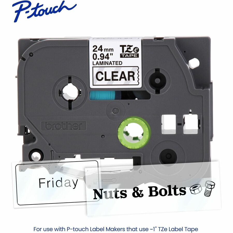 Brother Genuine P-touch TZe151 BK on CLR Label Tape, Laminated, 24mmX8m - TZE151G