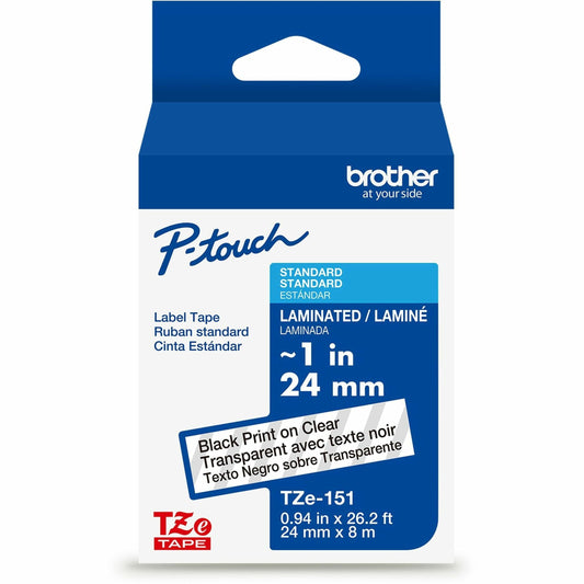 Brother Genuine P-touch TZe151 BK on CLR Label Tape, Laminated, 24mmX8m