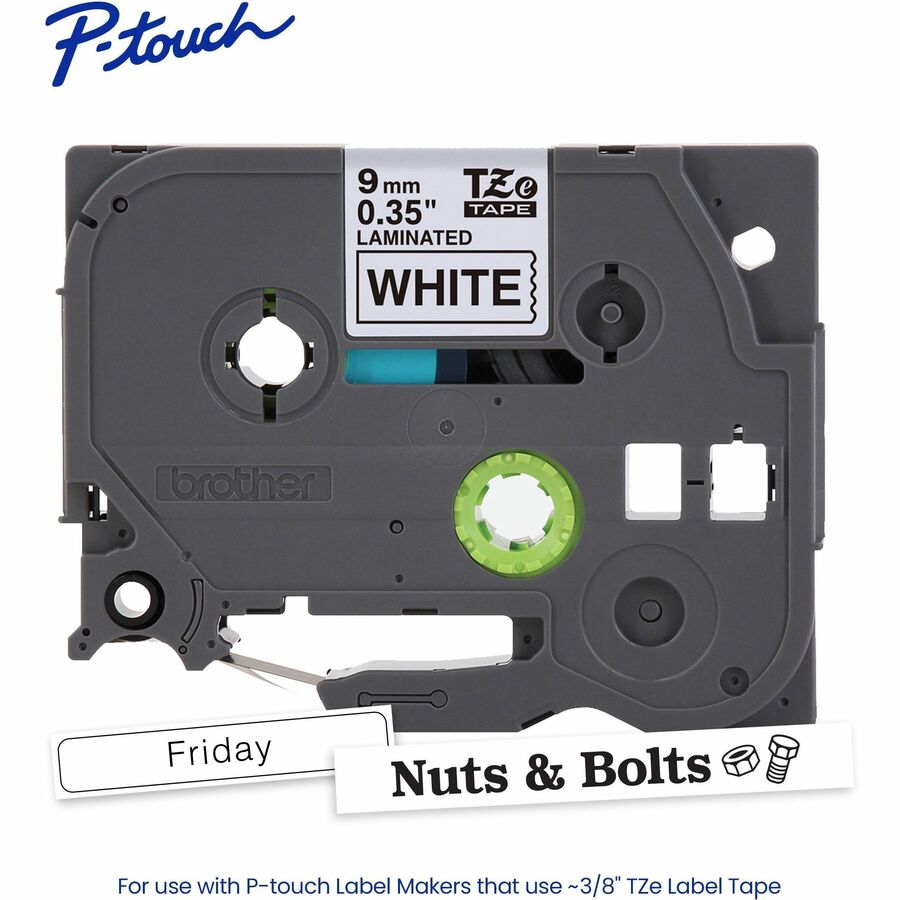 Brother Genuine P-touch TZe221 BK on WHT Label Tape, Laminated, 9mmX8m - TZE221G