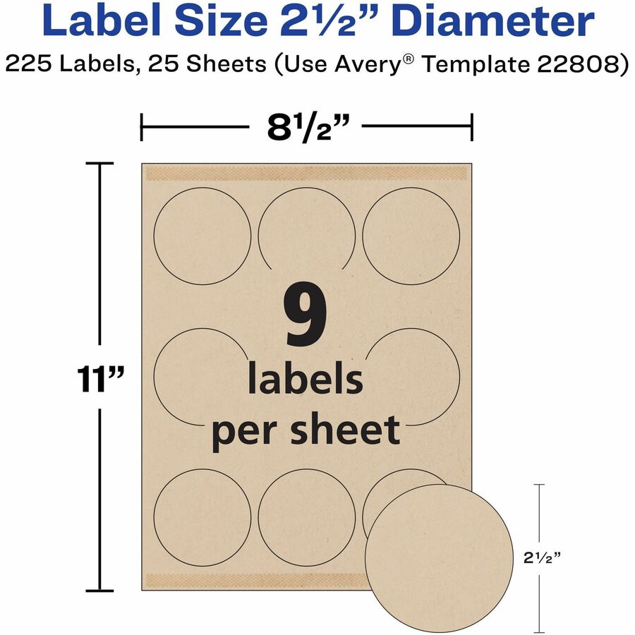 Avery&reg; Kraft Brown Round Labels2½" Diameter - 22808-NVXC