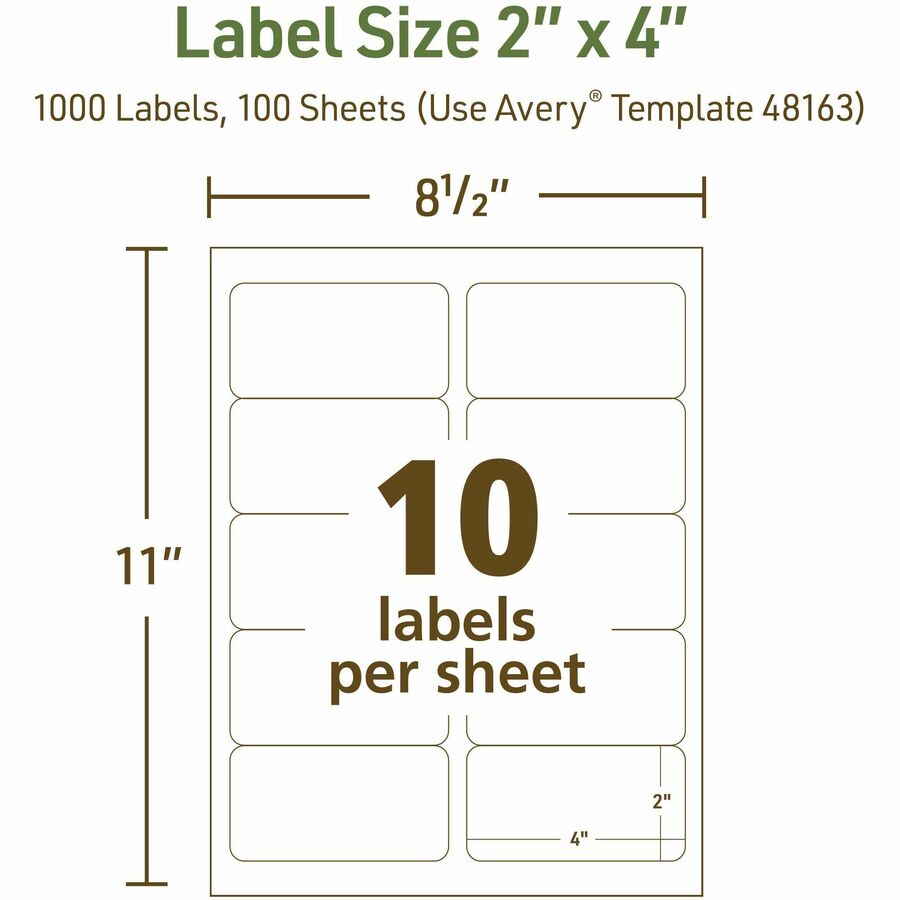 Avery&reg; Eco-Friendly Shipping Labels for Laser and Inkjet Printers, 2" x 4" - 48163-NVXC