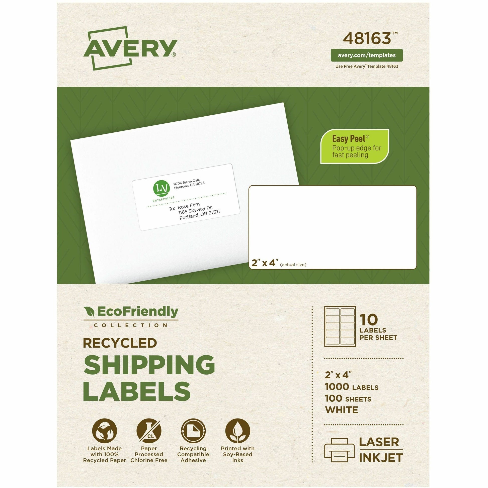 Avery&reg; Eco-Friendly Shipping Labels for Laser and Inkjet Printers, 2" x 4"