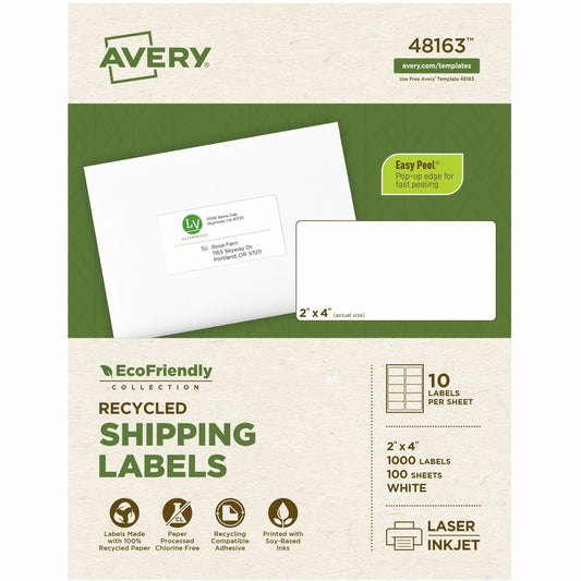 Avery&reg; Eco-Friendly Shipping Labels for Laser and Inkjet Printers, 2" x 4"