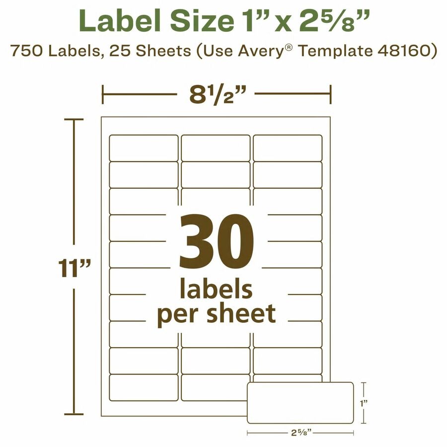Avery&reg; Eco-Friendly Address Labels for Laser and Inkjet Printers, 1" x 2?" - 48160-NVXC