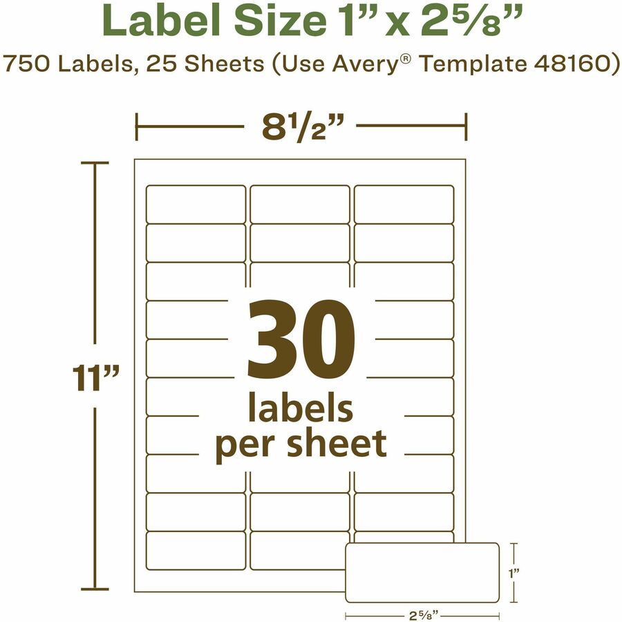 Avery&reg; Eco-Friendly Address Labels for Laser and Inkjet Printers, 1" x 2?" - 48160-NVXC