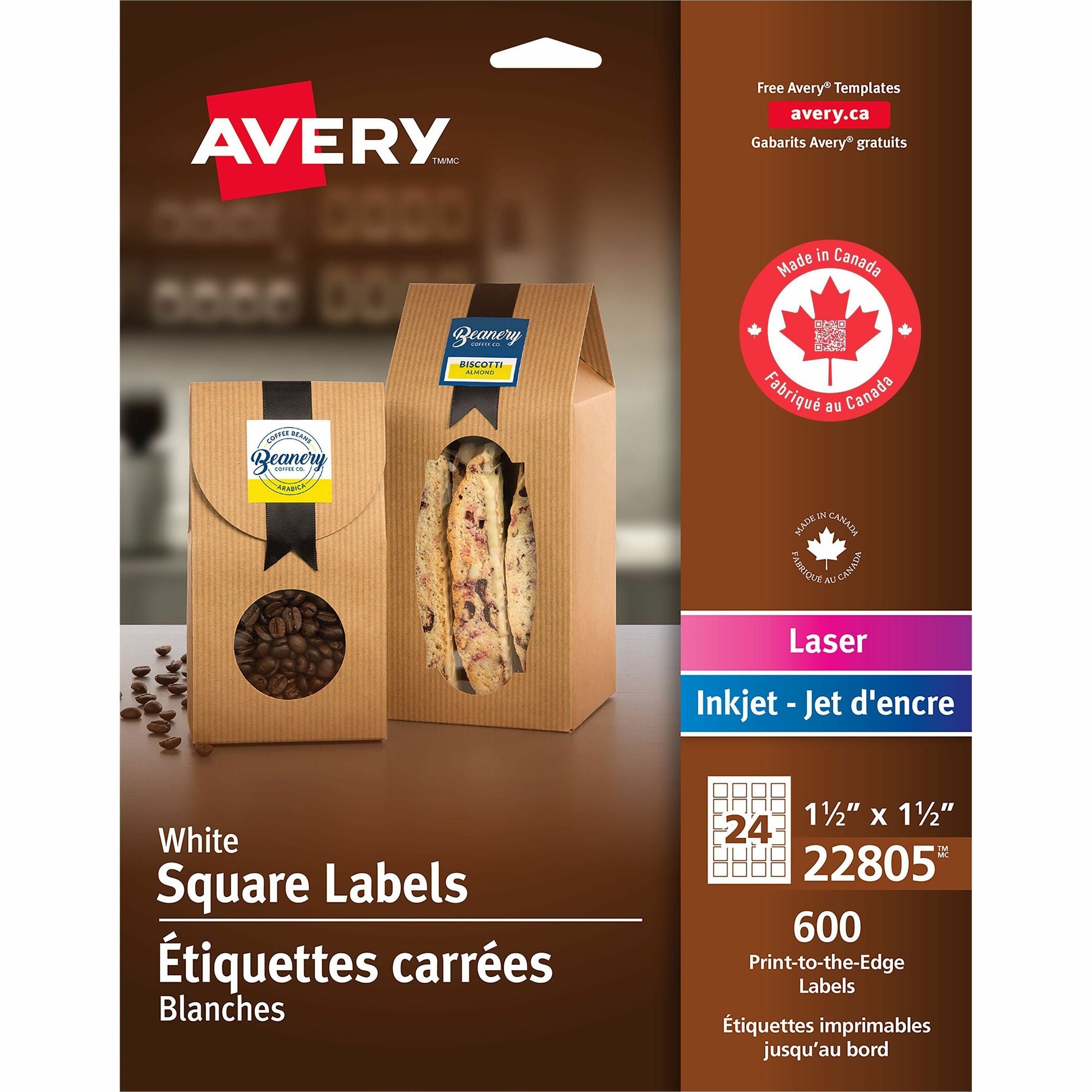 Avery&reg; Matte White Square Labels1½" x 1½"