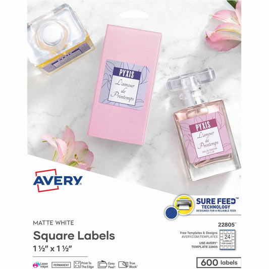 Avery&reg; Matte White Square Labels1½" x 1½"