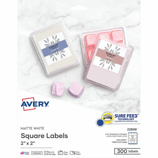 Avery&reg; Matte White Square Labels2" x 2"