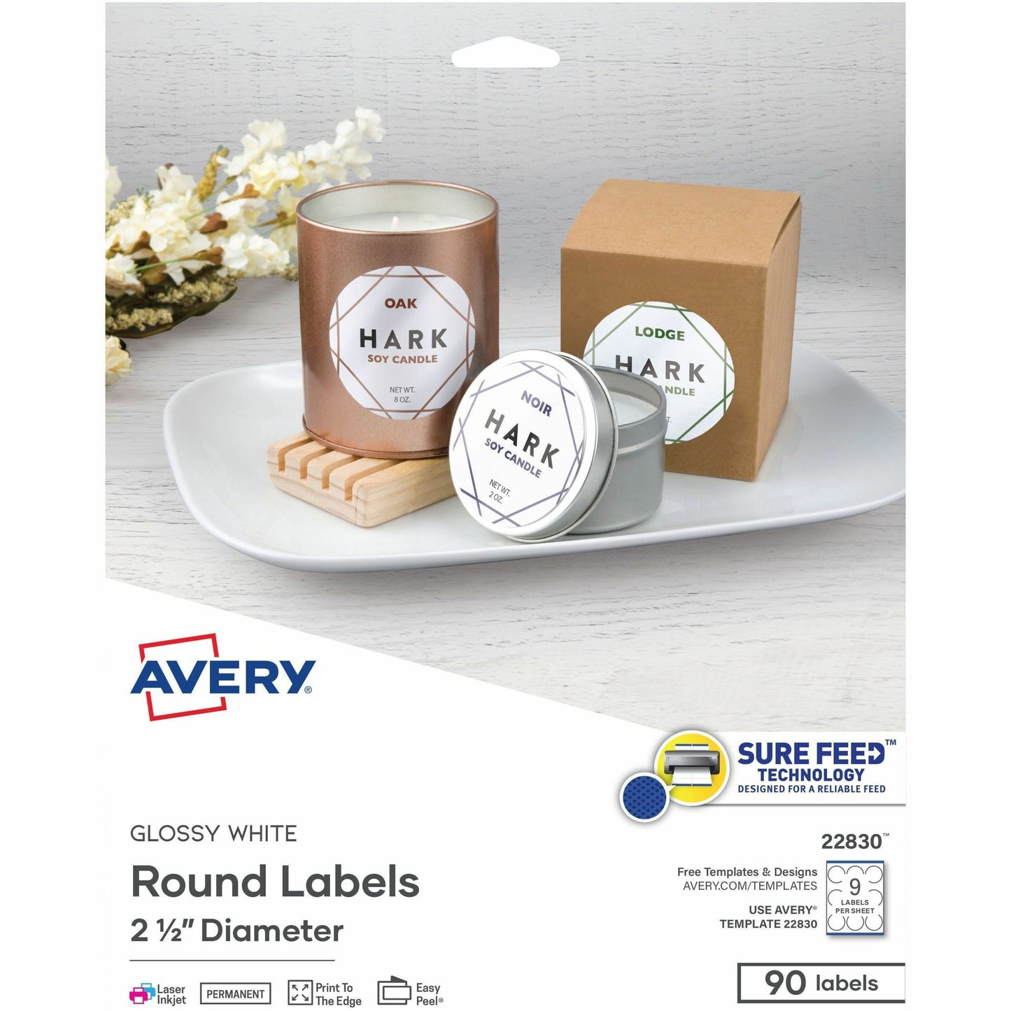 Avery&reg; Glossy White Round Labels2½"