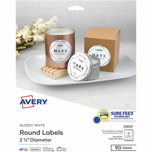 Avery&reg; Glossy White Round Labels2½"