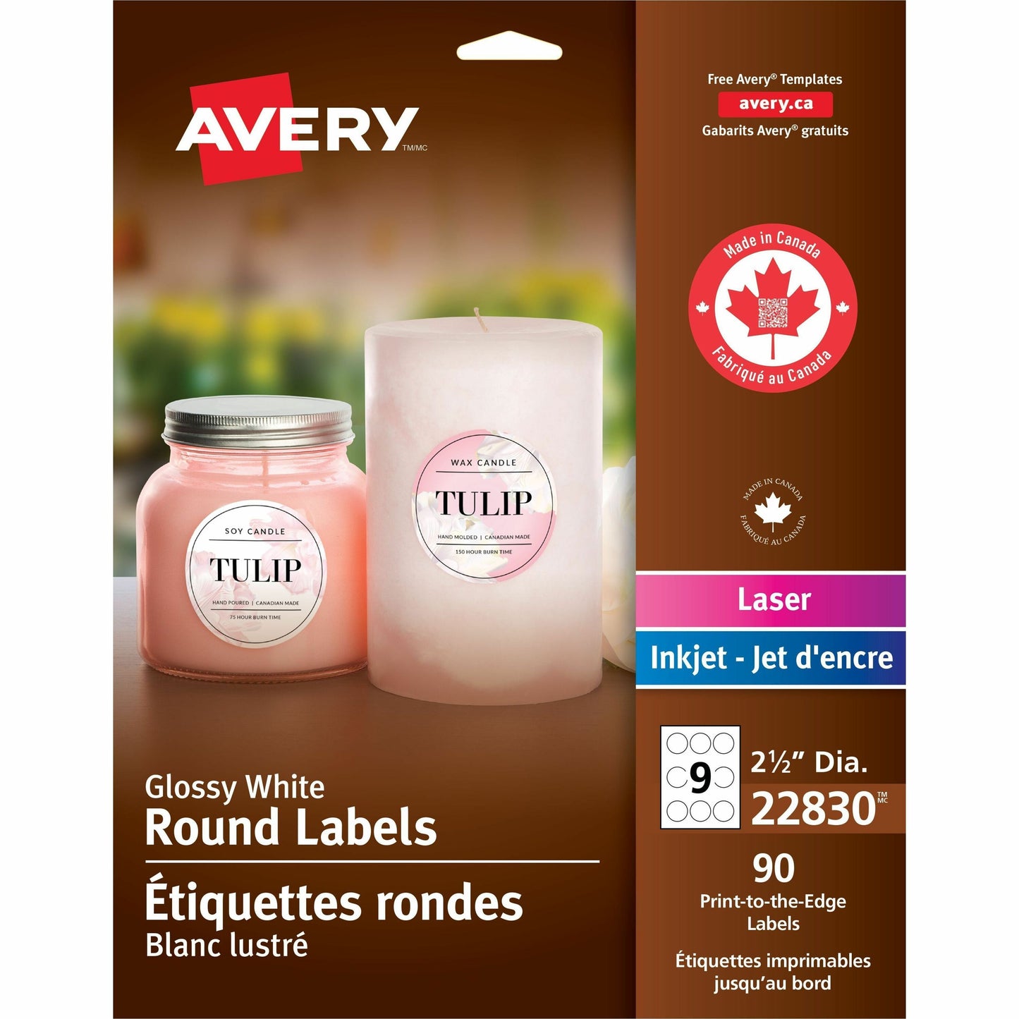 Avery&reg; Glossy White Round Labels2½"