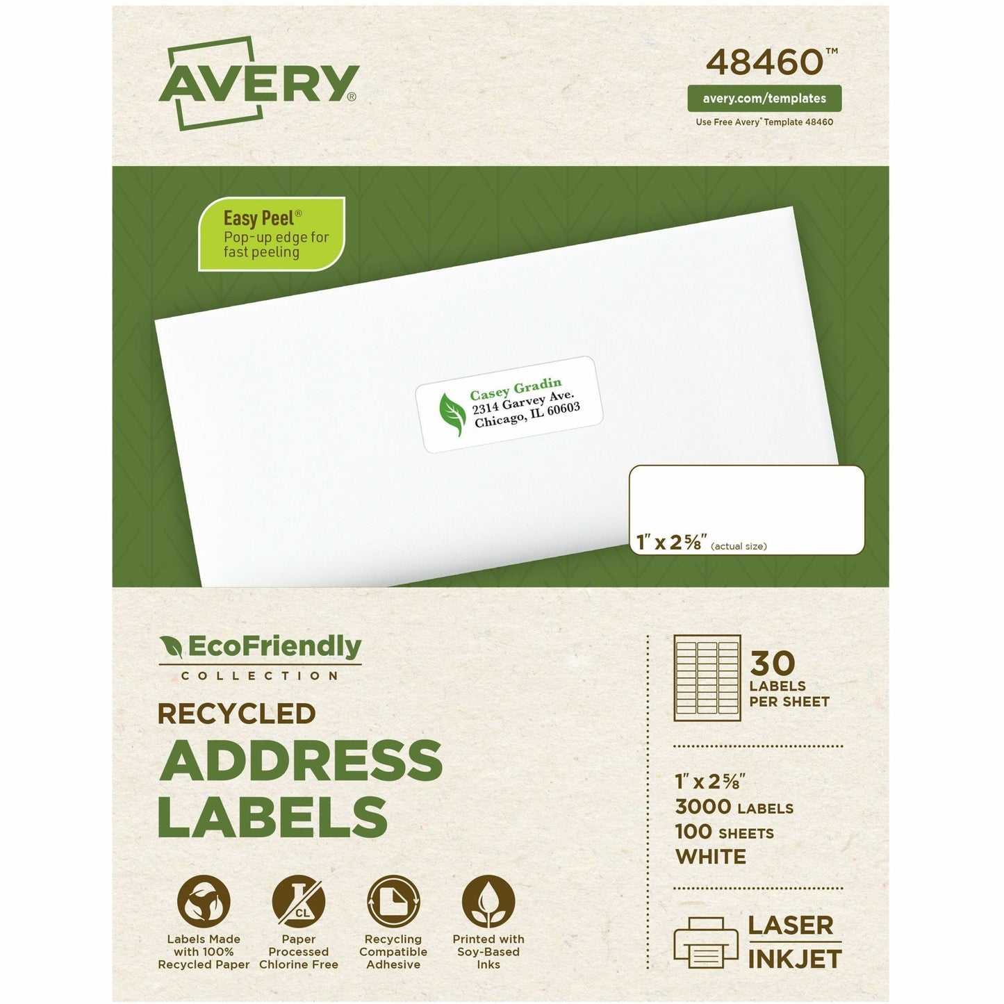 Avery&reg; Eco-Friendly Address Labelsfor Laser and Inkjet Printers, 1" x 2?"