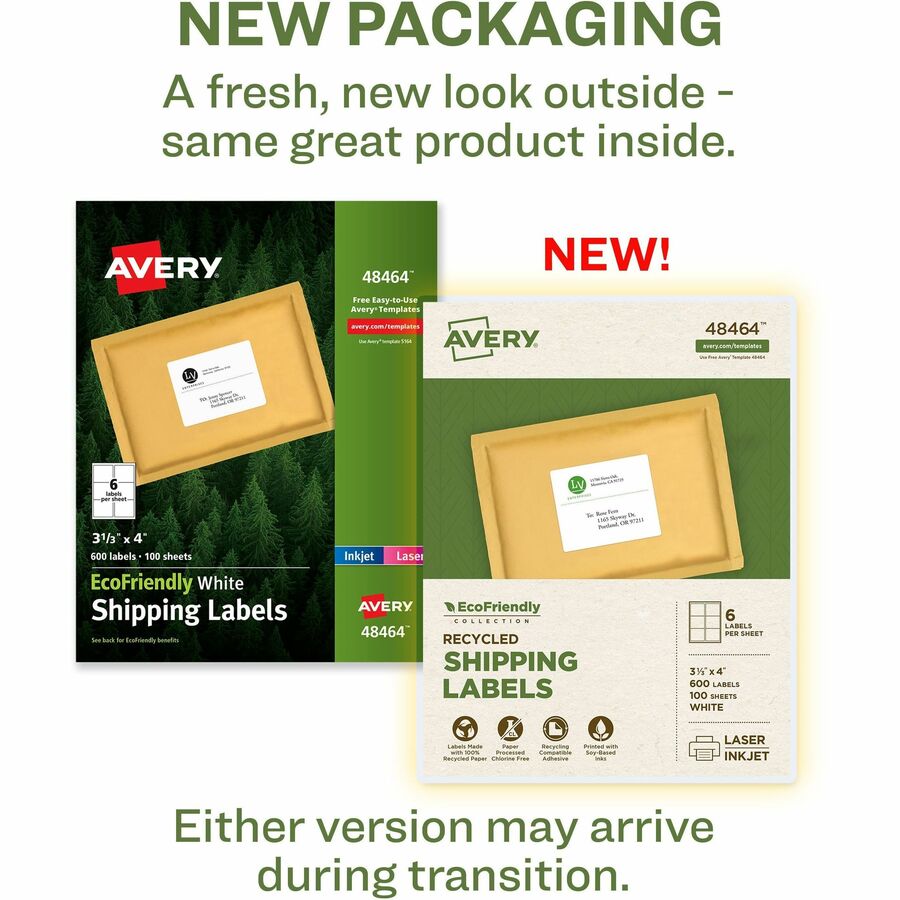 Avery&reg; Eco-Friendly Shipping Labels for for Laser and Inkjet Printers, 3?" x 4" - 48464-NVXC