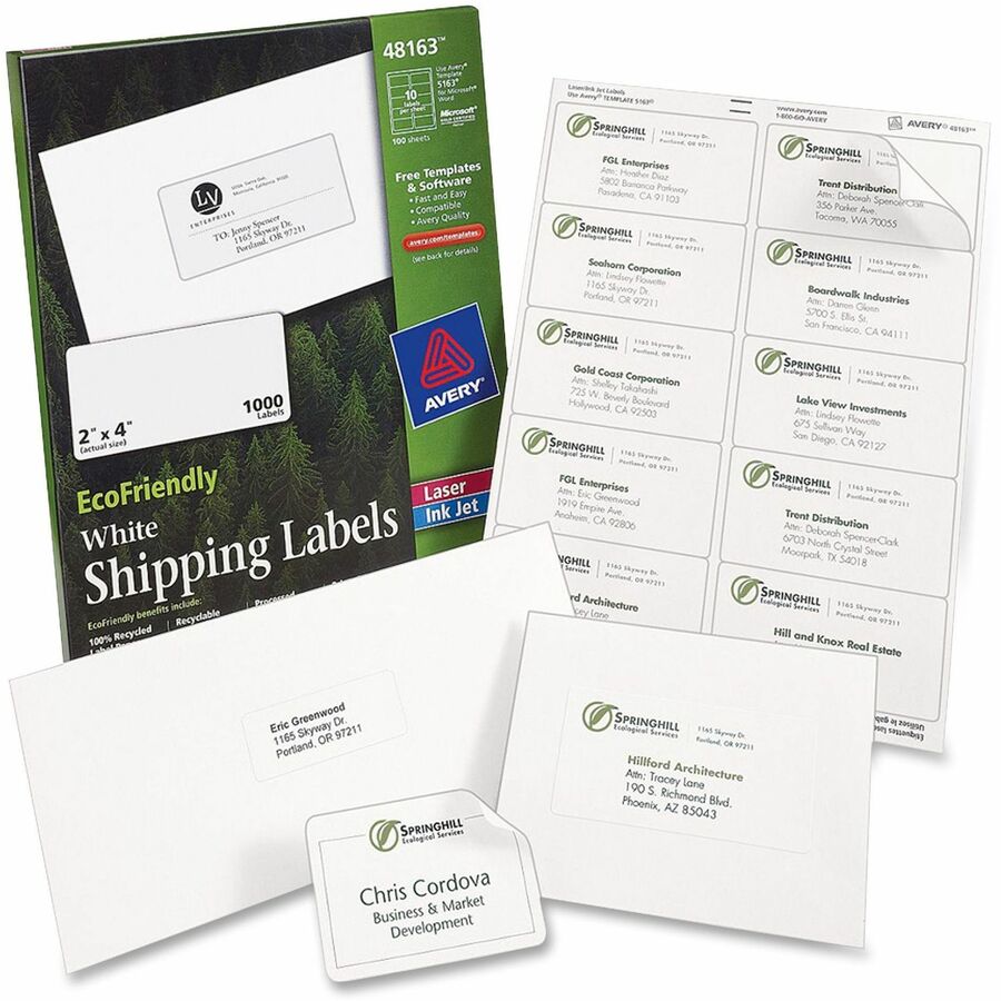 Avery&reg; Eco-Friendly Shipping Labels for for Laser and Inkjet Printers, 3&frac13;" x 4" - 48464-NVXC