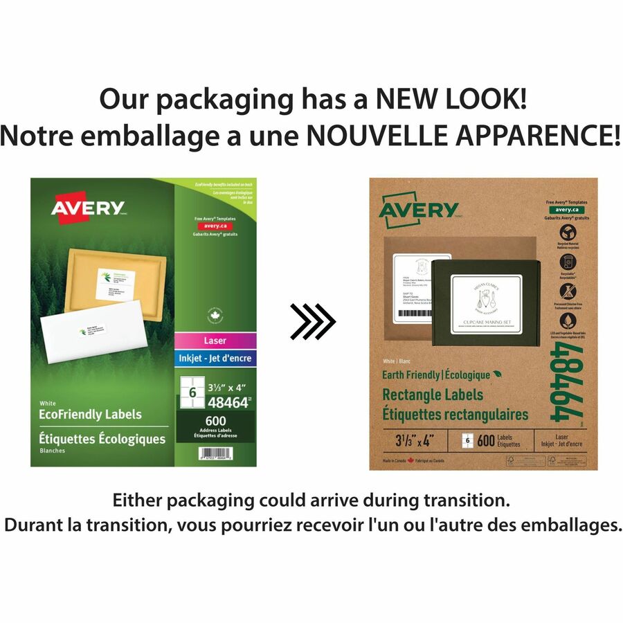 Avery&reg; Eco-Friendly Shipping Labels for for Laser and Inkjet Printers, 3&frac13;" x 4" - 48464-NVXC