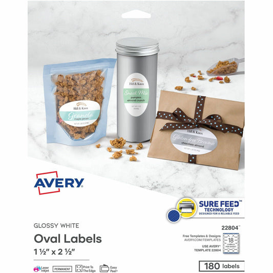 Avery&reg; Glossy White Oval Labels1½" x 2½"