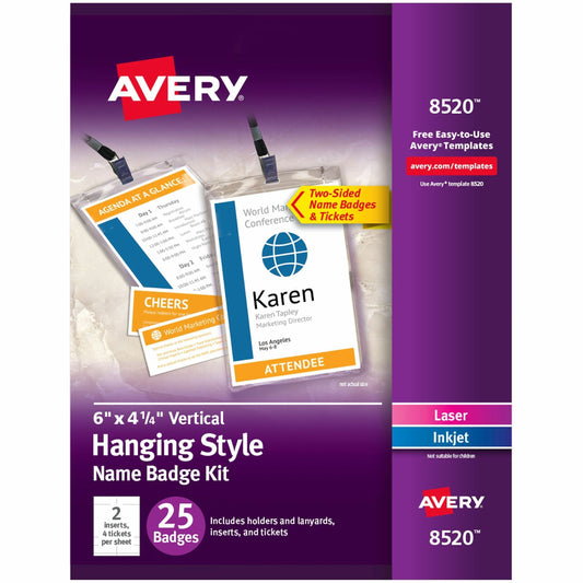 Avery&reg; Vertical Name Badges with Tickets Kit for Laser and Inkjet Printers, 4-1/4" x 6"