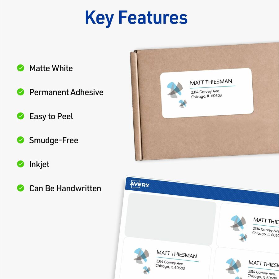 Avery&reg; White Rectangle LabelsTrueBlock&reg;, 8½" x 5½" , for Laser and Inkjet Printers - 8126-NVXC