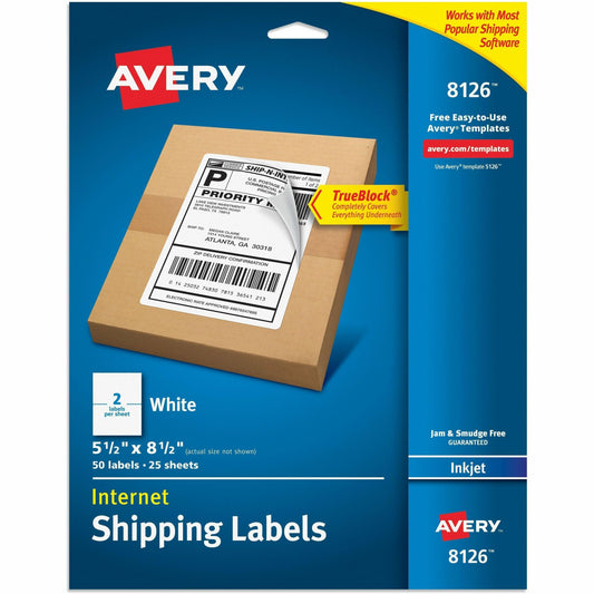 Avery&reg; White Rectangle LabelsTrueBlock&reg;, 8½" x 5½" , for Laser and Inkjet Printers