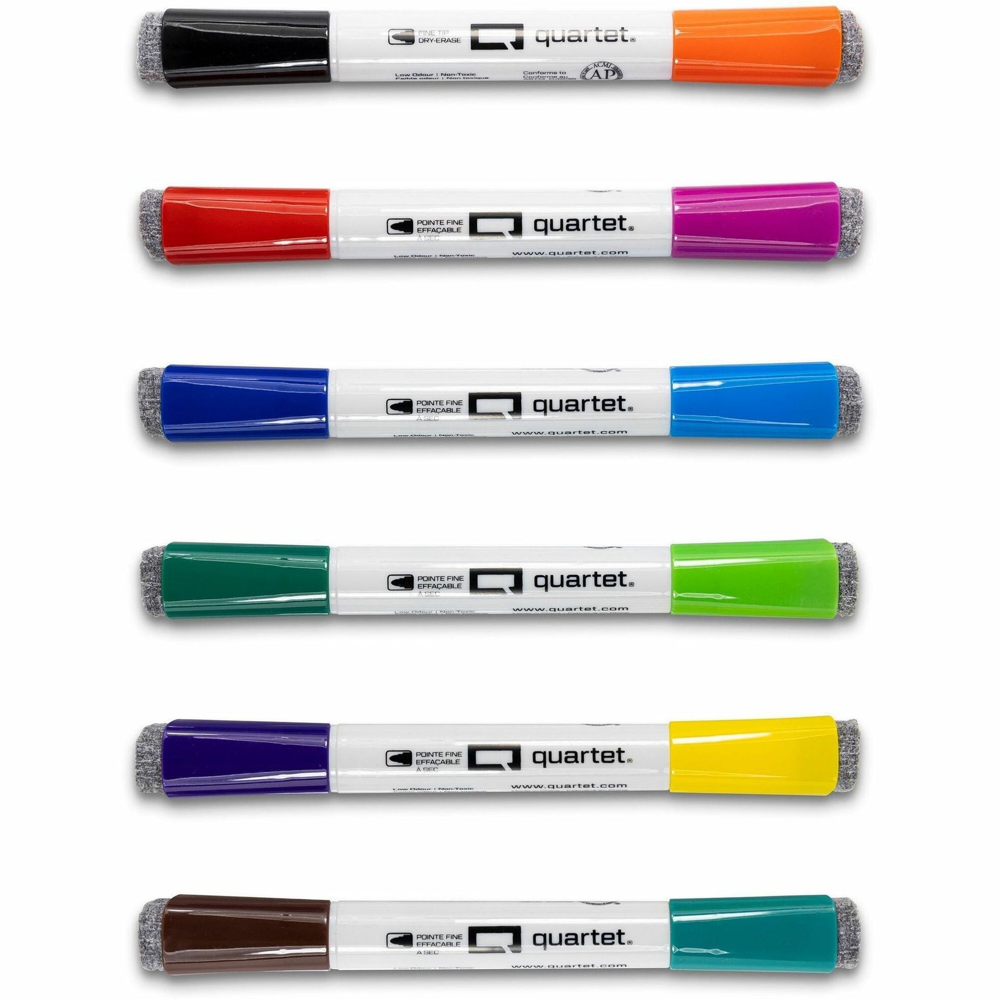 Quartet Magnetic Double Ended Dry-Erase Markers with Erasers 6/PK ASST Cols