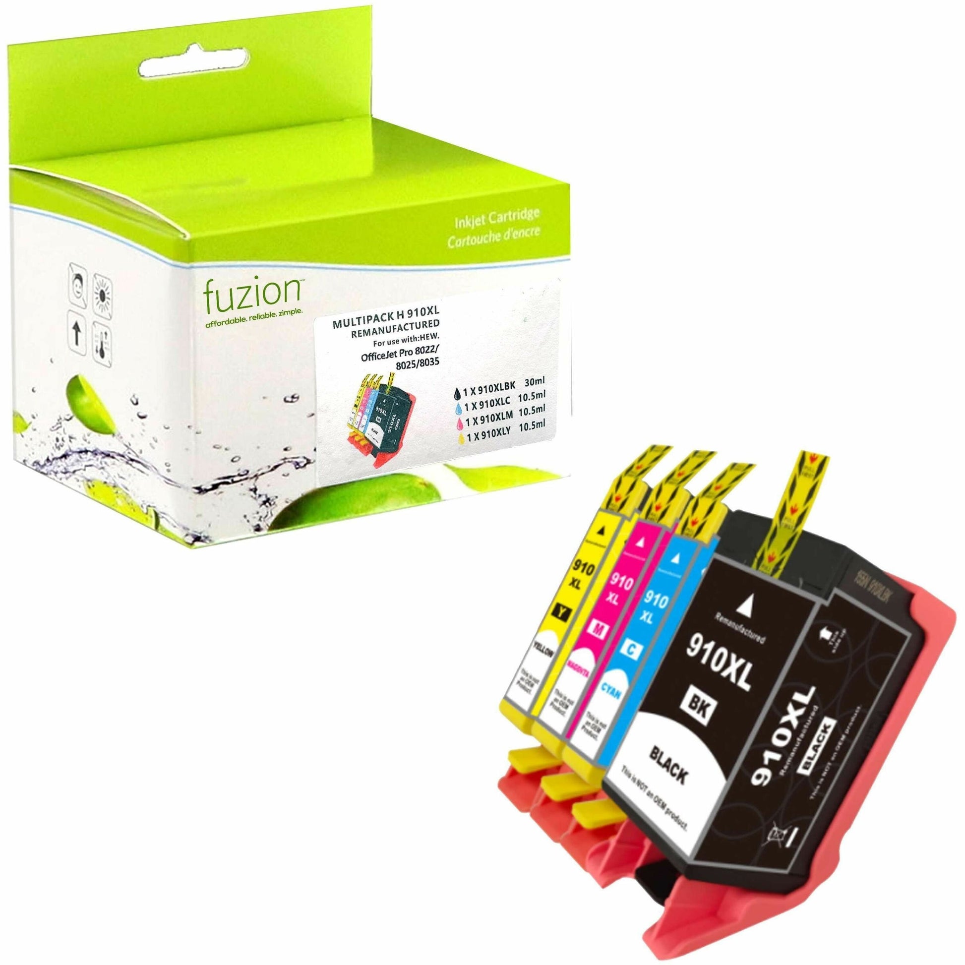 fuzion Remanufactured Inkjet Set for HP #910XL - XL C/K/M/Y