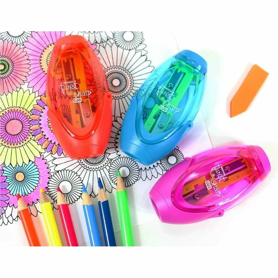 Bostitch Twist-n-Sharp Duo Pencil Sharpener, Assorted Colors - PS2-ASST