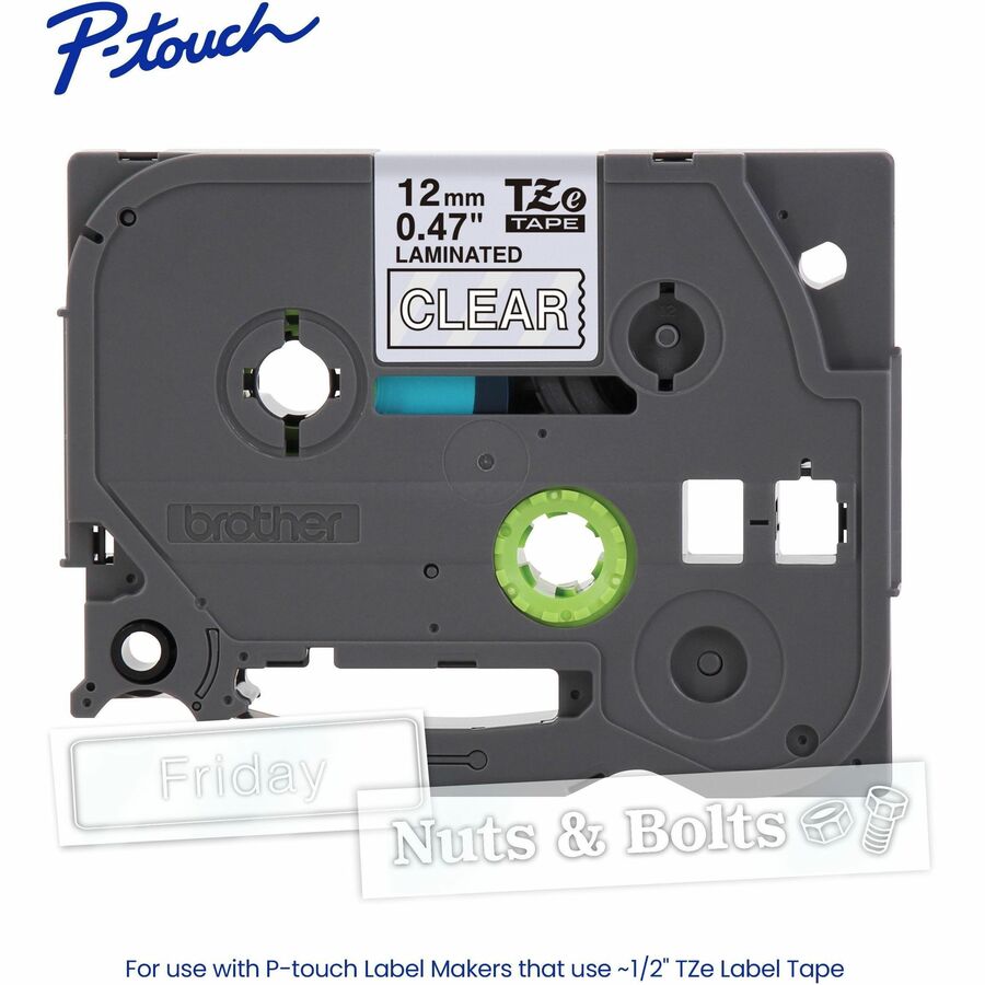 Brother Genuine P-touch TZe135 WHT on CLR Label Tape, Laminated, 12mmX8m - TZE135G