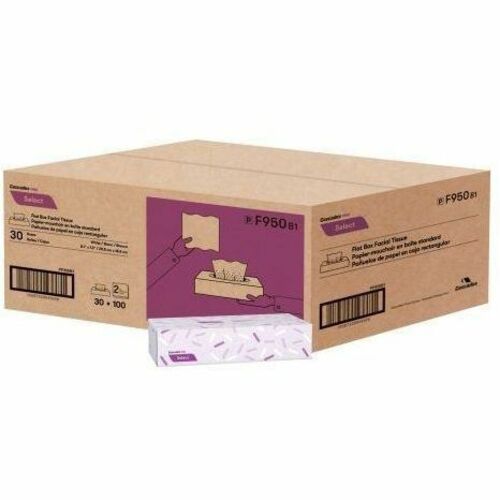 Cascades PRO Select Flat Box Facial Tissue, 2-Ply, White, 100 sheets, 30 boxes/pack