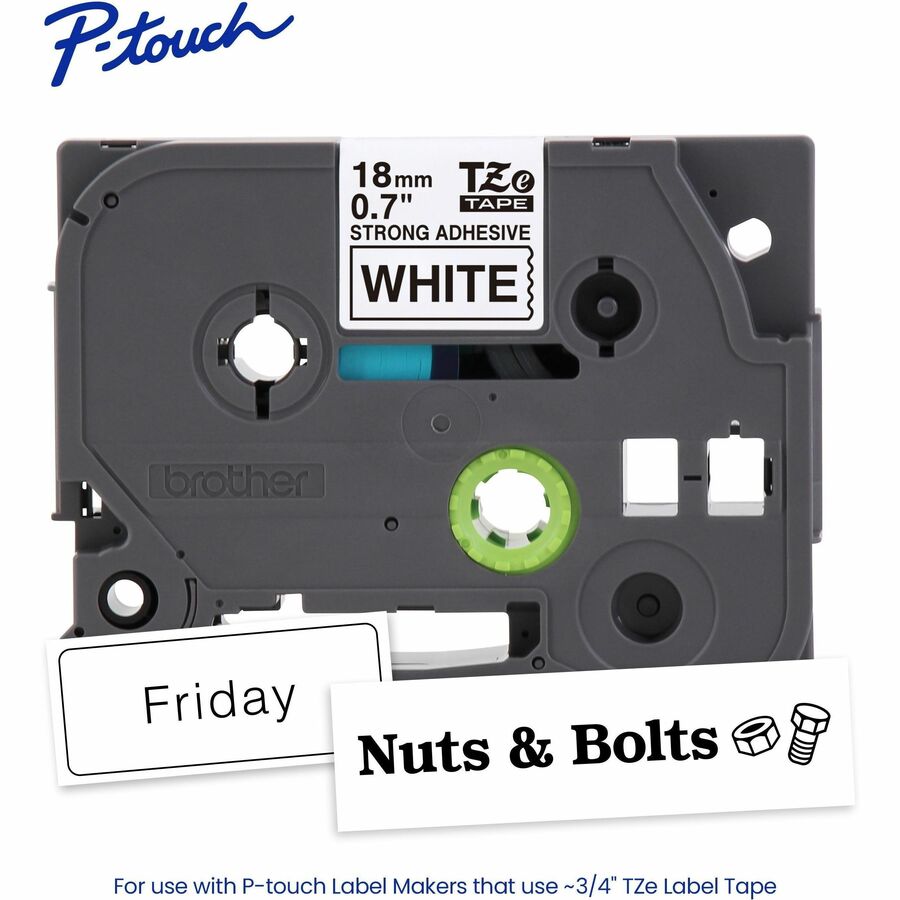 Brother Genuine P-touch TZeS241 BK on WHT Label Tape, Strong Adhesive Lam., 18mmX8m - TZES241G