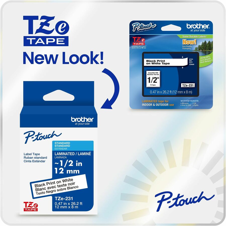 Brother Genuine P-touch TZe335 WHT on BK Label Tape, Laminated, 12mmX8m - TZE335G