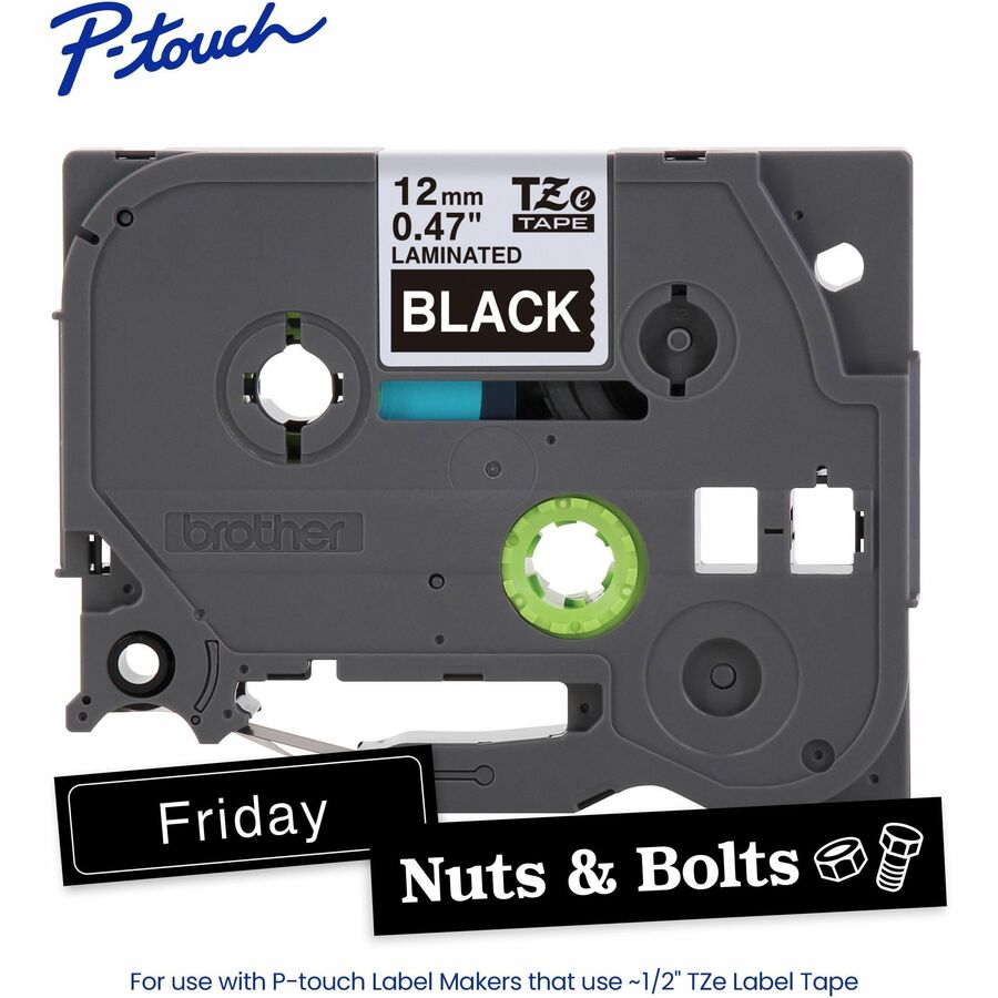 Brother Genuine P-touch TZe335 WHT on BK Label Tape, Laminated, 12mmX8m - TZE335G