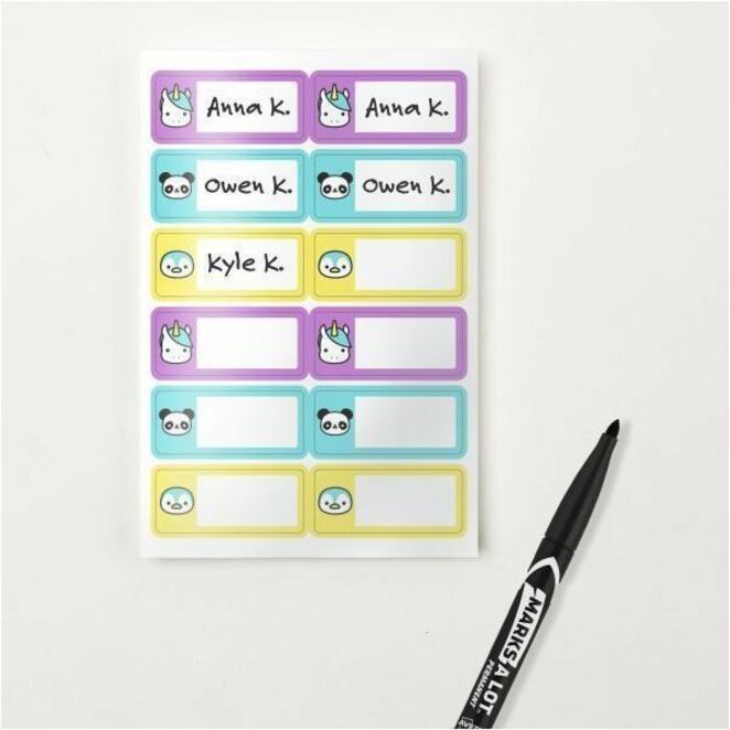 Avery No-Iron Fabric Labels, Preprinted Cute Animals, Preprinted Borders, Handwrite, 3/4" x 1-3/4" - 40770