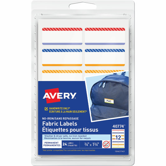 No-Iron Fabric Name Labels, Playful Stripes Preprinted Borders, Handwrite, 3/4" x 1-3/4"
