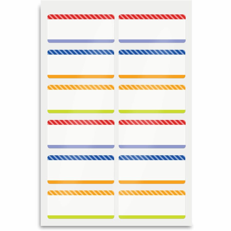 No-Iron Fabric Name Labels, Playful Stripes Preprinted Borders, Handwrite, 3/4" x 1-3/4" - 40774