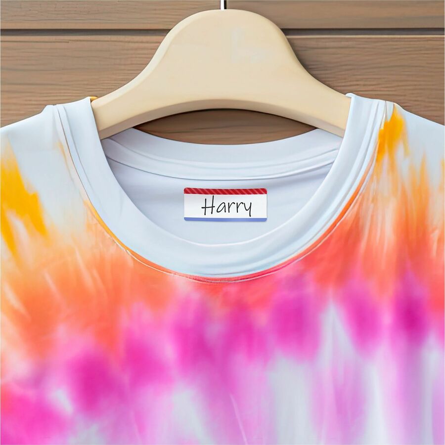 No-Iron Fabric Name Labels, Playful Stripes Preprinted Borders, Handwrite, 3/4" x 1-3/4" - 40774