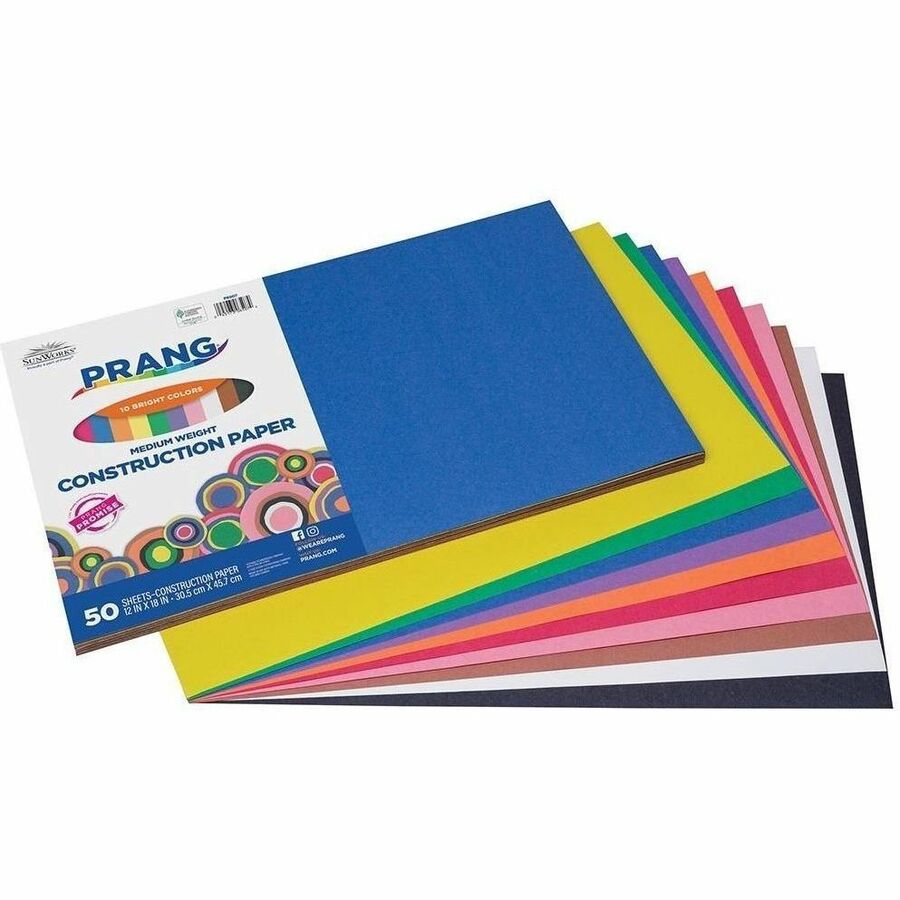 Prang Construction Paper, 10 Assorted Colors, 12" x 18" , 50 Sheets