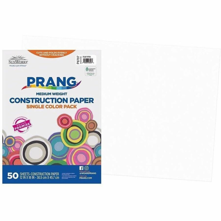 Prang Construction Paper, Bright White, 12" x 18" , 50 Sheets