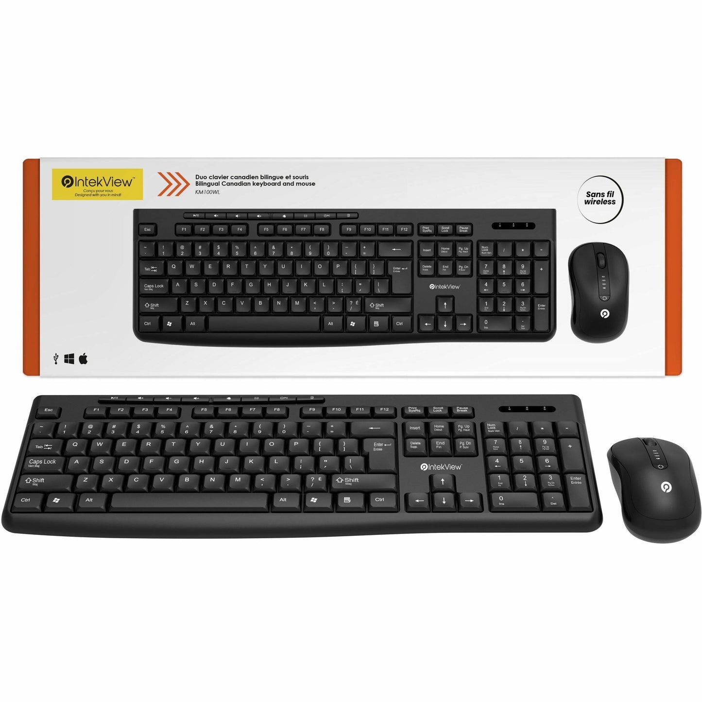 IntekView Wireless Bilingual Keyboard and Mouse Combo | Ergonomic Office Set
