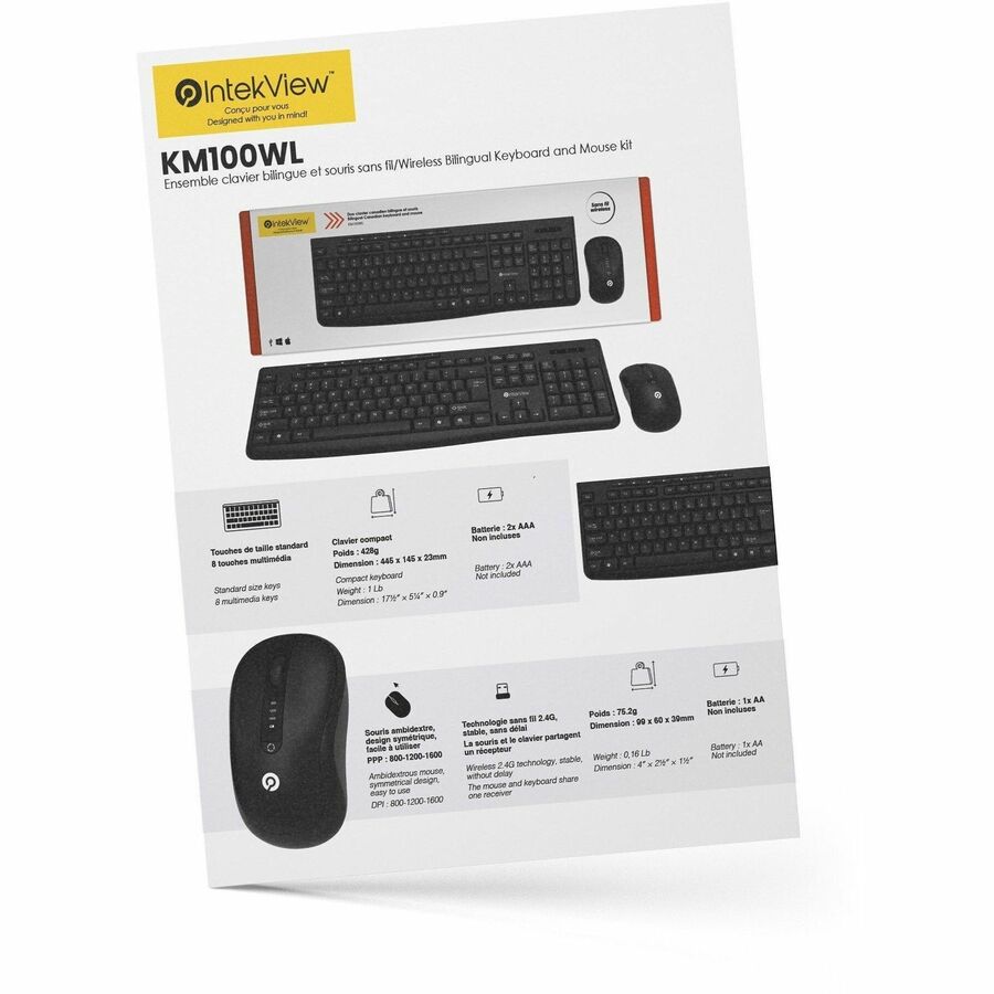 IntekView Wireless Bilingual Keyboard and Mouse kit - KM100WL