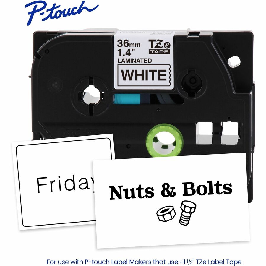 Brother Genuine P-touch TZe261 BK on WHT Label Tape, Laminated, 36mmX8m - TZE261G