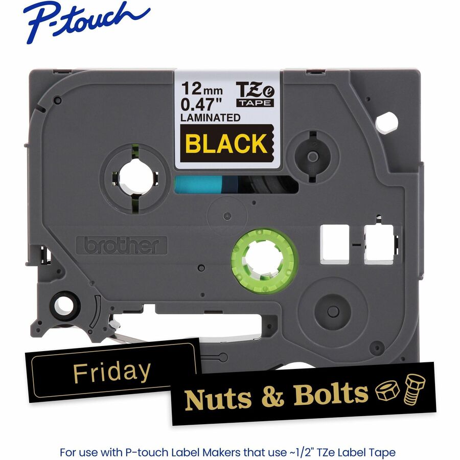 Brother Genuine P-touch TZe334 GLD on BK Label Tape, Laminated, 12mmX8m - TZE334G