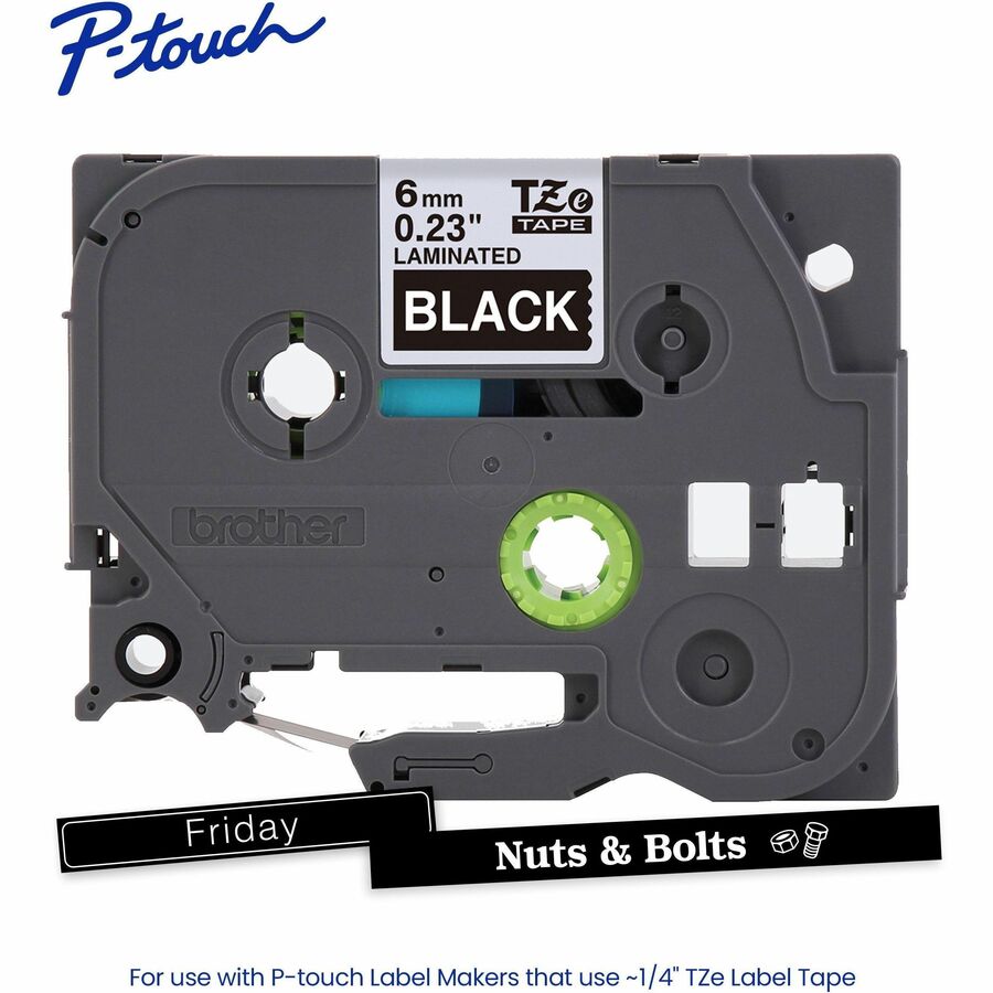 Brother Genuine P-touch TZe315 WHT on BK Label Tape, Laminated, 6mmX8m - TZE315G