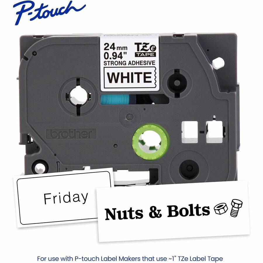 Brother Genuine P-touch TZeS251 BK on WHT Label Tape, Strong Adhesive Lam., 24mmX8m - TZES251G