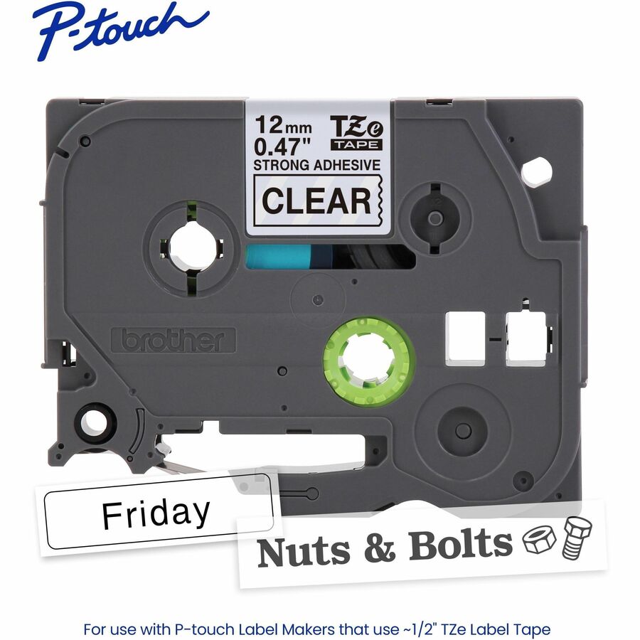 Brother Genuine P-touch TZeS131 BK on CLR Label Tape, Strong Adhesive Lam., 12mmX8m - TZES131G