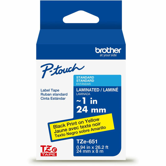 Brother Genuine P-touch TZe651 BK on YL Label Tape, Laminated, 24mmX8m