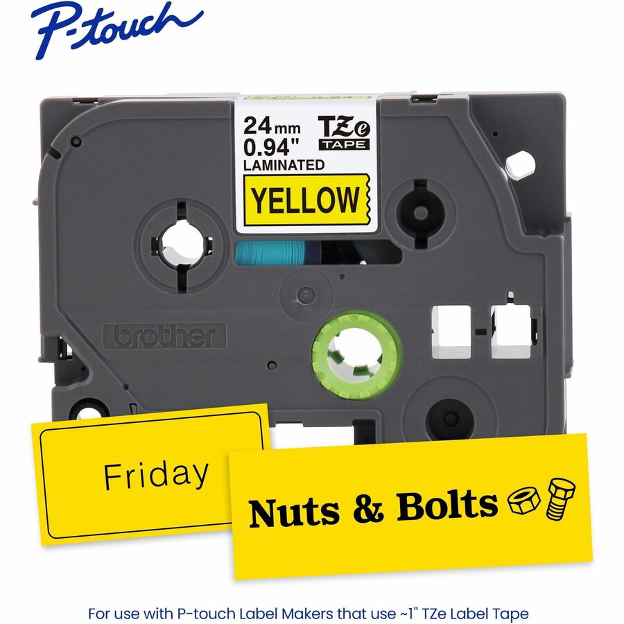 Brother Genuine P-touch TZe651 BK on YL Label Tape, Laminated, 24mmX8m - TZE651G