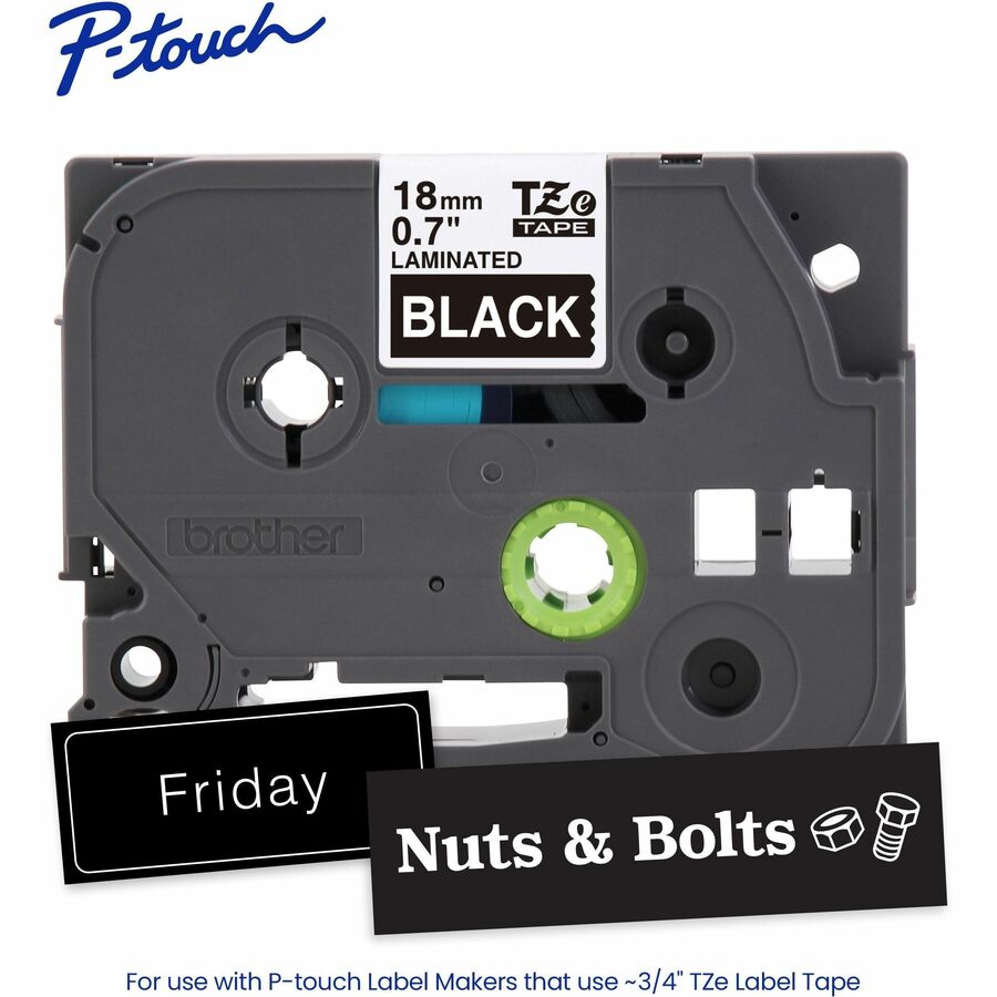 Brother Genuine P-touch TZe345 WHT on BK Label Tape, Laminated, 18mmX8m - TZE345G